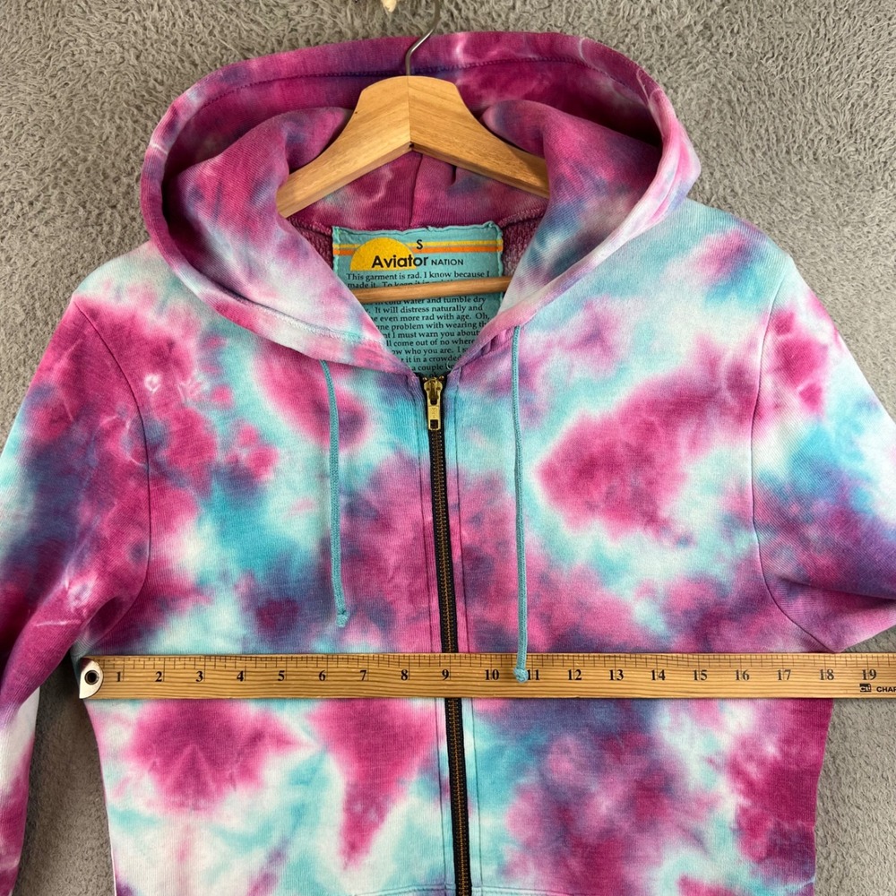 Aviator Nation Pink Blue Tie Dye Full Zip Hoodie Sweatshirt Womens Small Logo - Picture 7 of 12